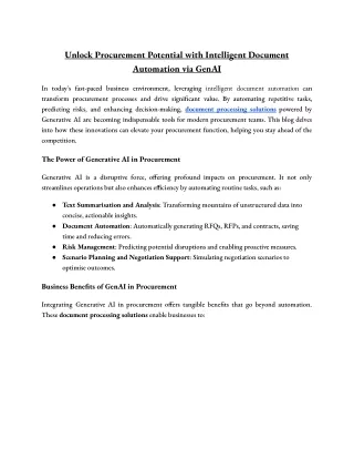 Unlock Procurement Potential with Intelligent Document Automation via GenAI