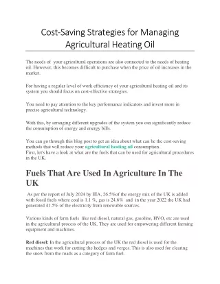 Cost Saving Strategies for Managing Agricultural Heating Oil