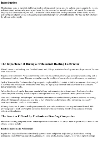 The Role of Professional Roofing Companies in Maintaining Your Carlsbad Home