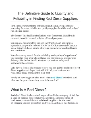 The Definitive Guide to Quality and Reliability in Finding Red Diesel Suppliers