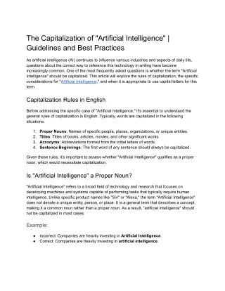 The Capitalization of _Artificial Intelligence__ Guidelines and Best Practices