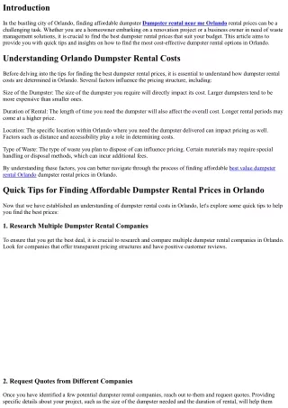 “Quick Tips for Finding the Best Dumpster Rental Prices in Orlando”