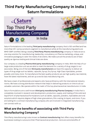 Third Party Manufacturing | Saturn formulations