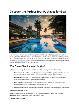 Tour Packages for Goa