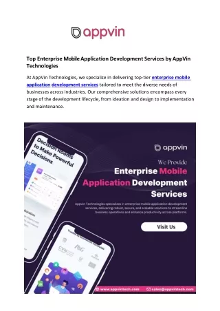 Top Enterprise Mobile Application Development Services by AppVin Technologies