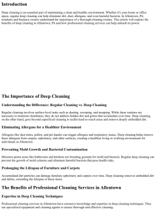Unleashing the Power of Deep Cleaning in Allentown, PA