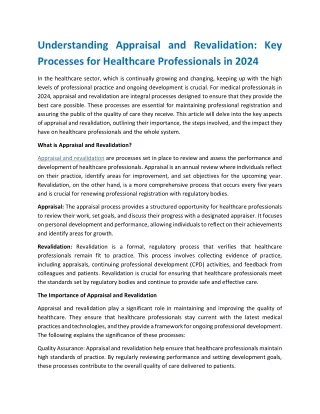 Understanding Appraisal and Revalidation-Key Processes for Healthcare Professionals in 2024