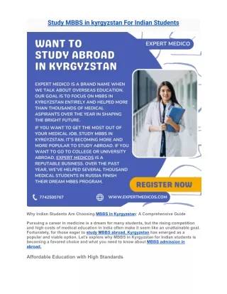 Study MBBS in kyrgyzstan For Indian Students