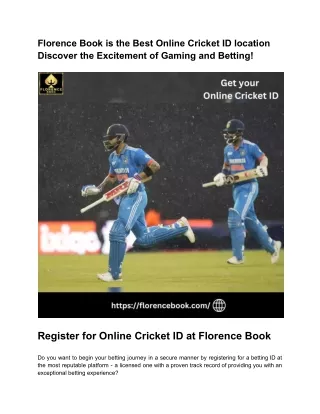 Florence Book is the Best Online Cricket ID location Discover the Excitement of