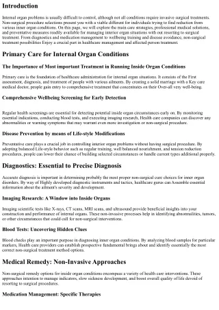 Non-Surgical Procedure Selections for Inside Organ Circumstances