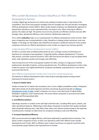 Why London Businesses Choose iValuePlus as Their Offshore Development Partner
