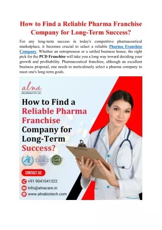 Find Pharma Franchise Company for Long-Term Success