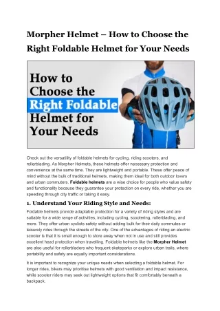 Choosing the Right Morpher Foldable Helmet Safety, Portability, and Comfort