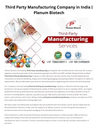 Third Party Manufacturing | Plenum Biotech