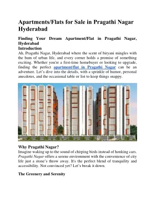 Flats for Sale in Pragathi Nagar Hyderabad