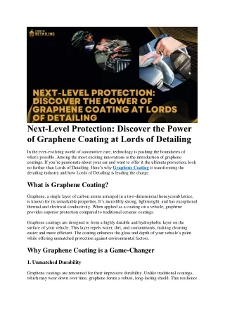Next-Level Protection: Discover the Power of Graphene Coating at Lords of Detail