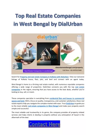 Top Real Estate Companies in West Bengal by DialUrban