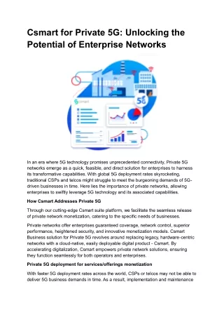 Csmart for Private 5G Unlocking the Potential of Enterprise Networks