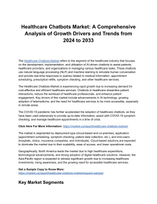 Healthcare Chatbots Market Forecast 2024-2033: The Rise of AI in Patient Support