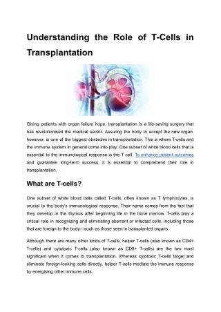 pdf Understanding the Role of T-Cells in Transplantation