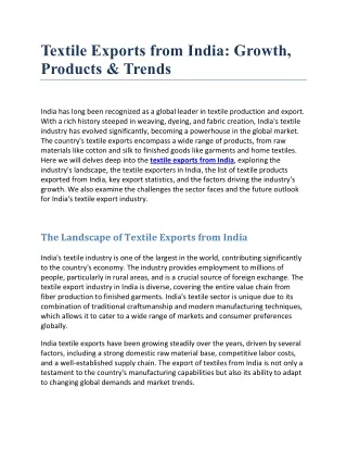 Textile Exports from India Growth, Products & Trends