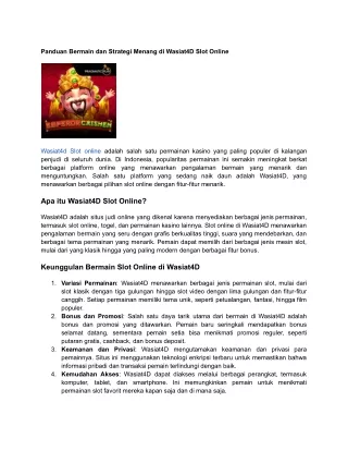 Panduan Bermain dan Strategi Menang di Wasiat4D Slot Online