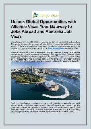 Unlock Global Opportunities with Alliance Visas Your Gateway to Jobs Abroad and
