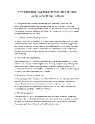 8. Why Integrated Townships Are the Future of Urban Living Benefits and Features