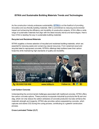 ISTIKA and Sustainable Building Materials Trends and Technologies