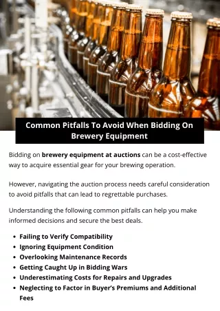 Common Pitfalls To Avoid When Bidding On Brewery Equipment