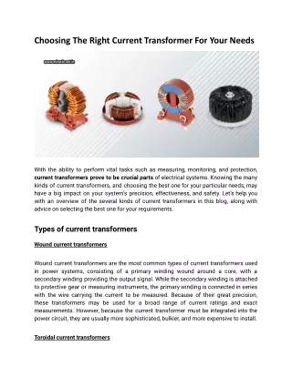 Choosing The Right Current Transformer For Your Needs