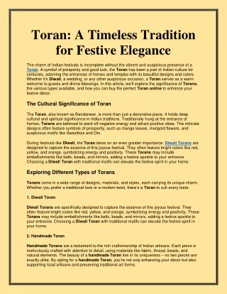 Transform Your Entrance with Elegant Torans - Shop Dusaan