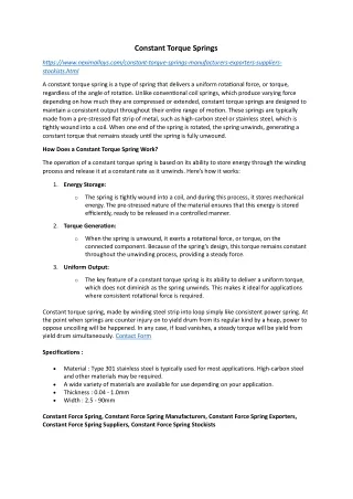 Constant Torque Spring in India
