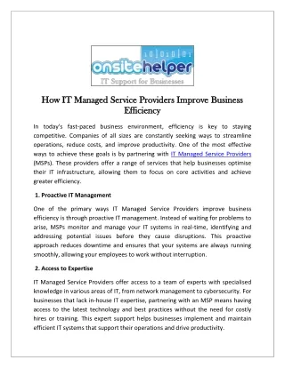 How IT Managed Service Providers Improve Business Efficiency