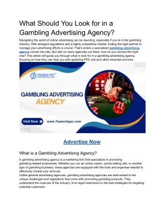 What Should You Look for in a Gambling Advertising Agency