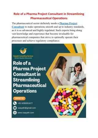 Role of Pharma Project Consultant in Streamlining Pharmaceutical Operations