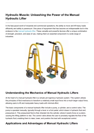 Hydraulic Muscle Unleashing the Power of the Manual Hydraulic Lifter