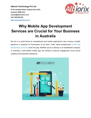 Why Mobile App Development Services are Crucial for Your Business in Australia