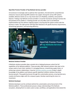 OpenTeQ Premier Provider of Top NetSuite Services Provider