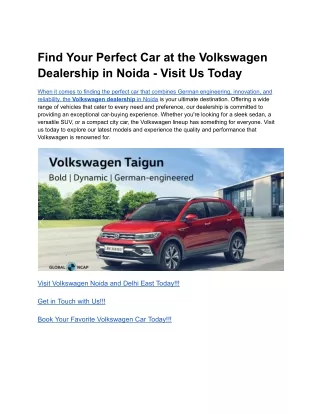 Find Your Perfect Car at the Volkswagen Dealership in Noida - Visit Us Today