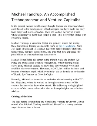 Michael Tandrup: An Accomplished Technopreneur and Venture Capitalist