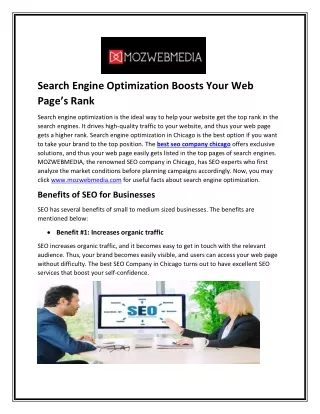 Search Engine Optimization Boosts Your Web Page’s Rank