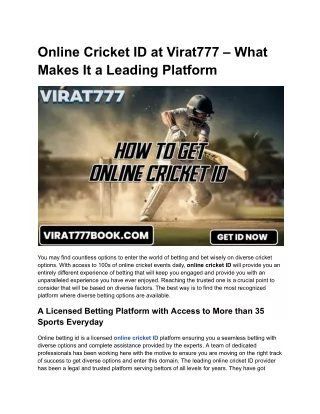 Online Cricket ID at Virat777 – What Makes It a Leading Platform