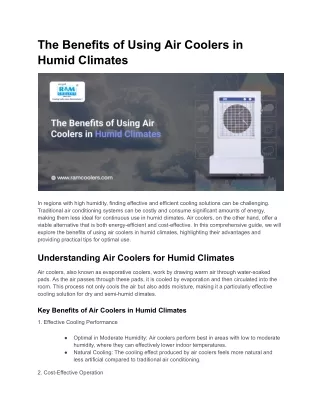 The Benefits of Using Air Coolers in Humid Climates - Ram coolers