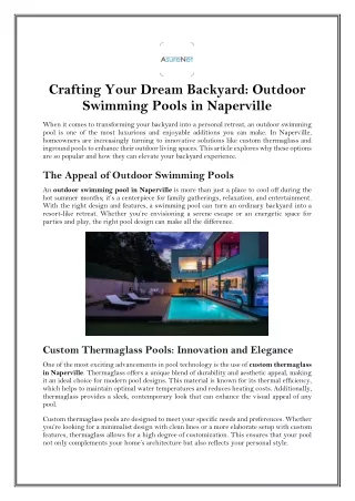 Crafting Your Dream Backyard: Outdoor Swimming Pools in Naperville