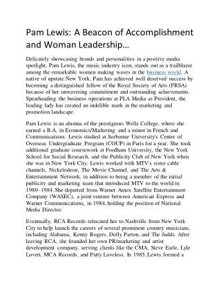 Pam Lewis: A Beacon of Accomplishment and Woman Leadership…