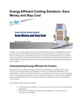 Energy-Efficient Cooling Solutions Save Money and Stay Cool - Ram Coolers