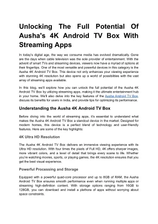 Unlocking The Full Potential Of Ausha's 4K Android TV Box With Streaming Apps