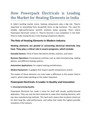 How Powerpack Electricals is Leading the Market for Heating Elements in India