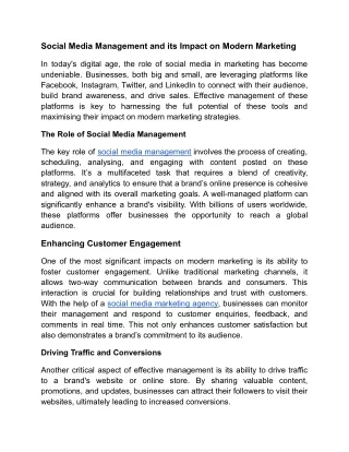 Social Media Management and its Impact on Modern Marketing